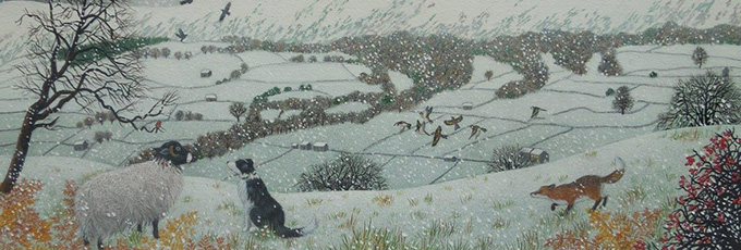 charlie and Bethan in the snow illustration